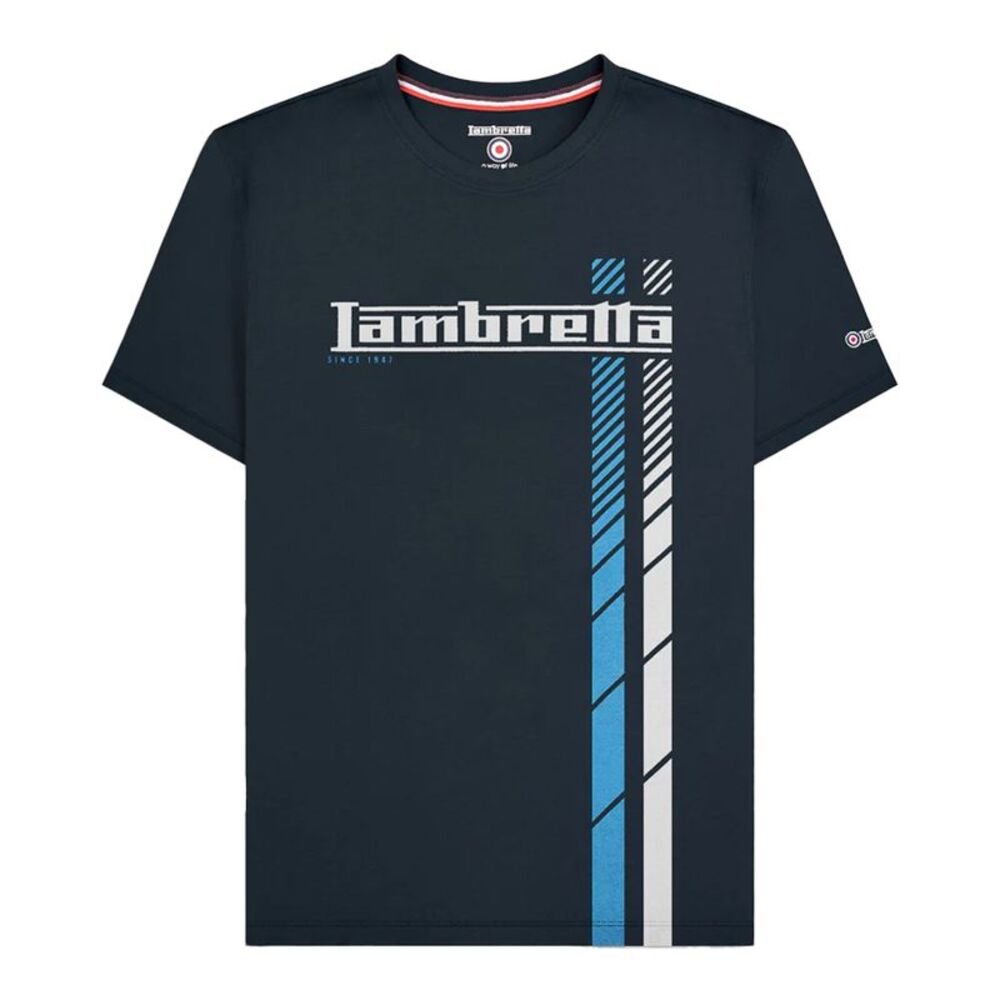 Lambretta Mens SS25 Racing Stripe T-Shirt / Navy/White/Blue